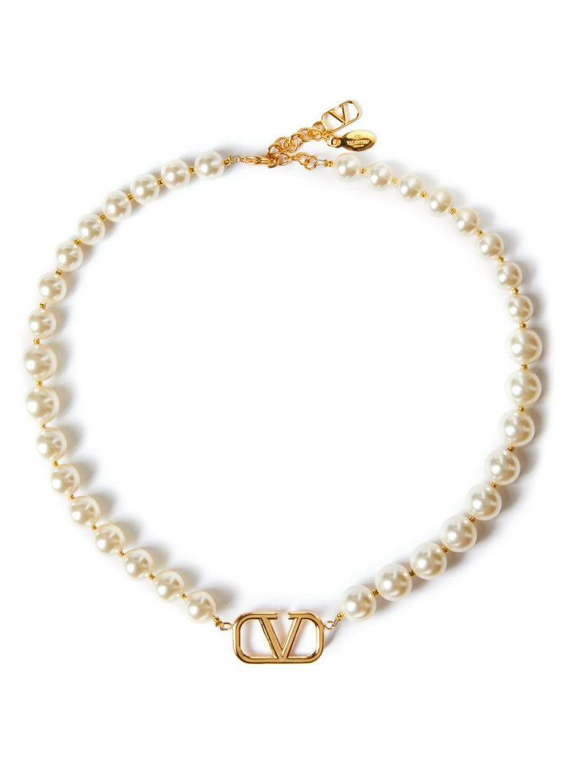 VLogo Signature necklace in metal and Swarovski® crystal pearls