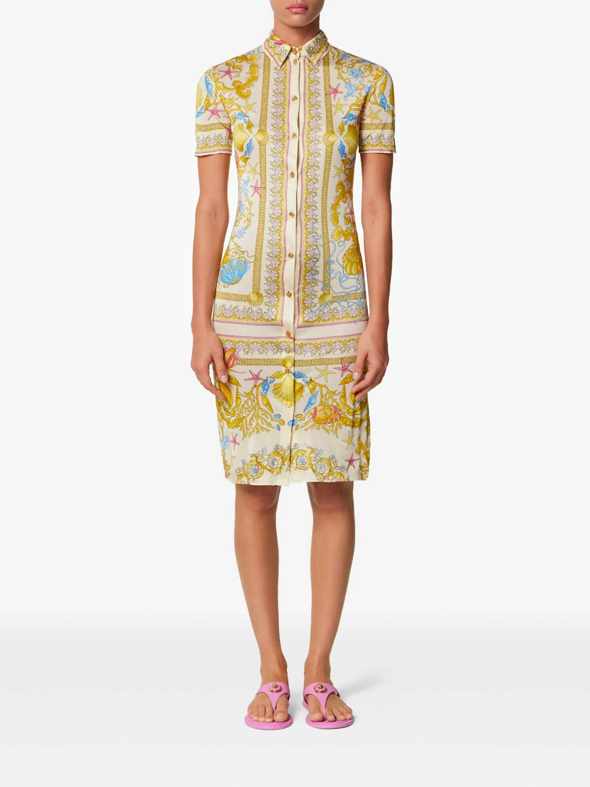 Underwater Barocco Fitted Midi Shirt Dress