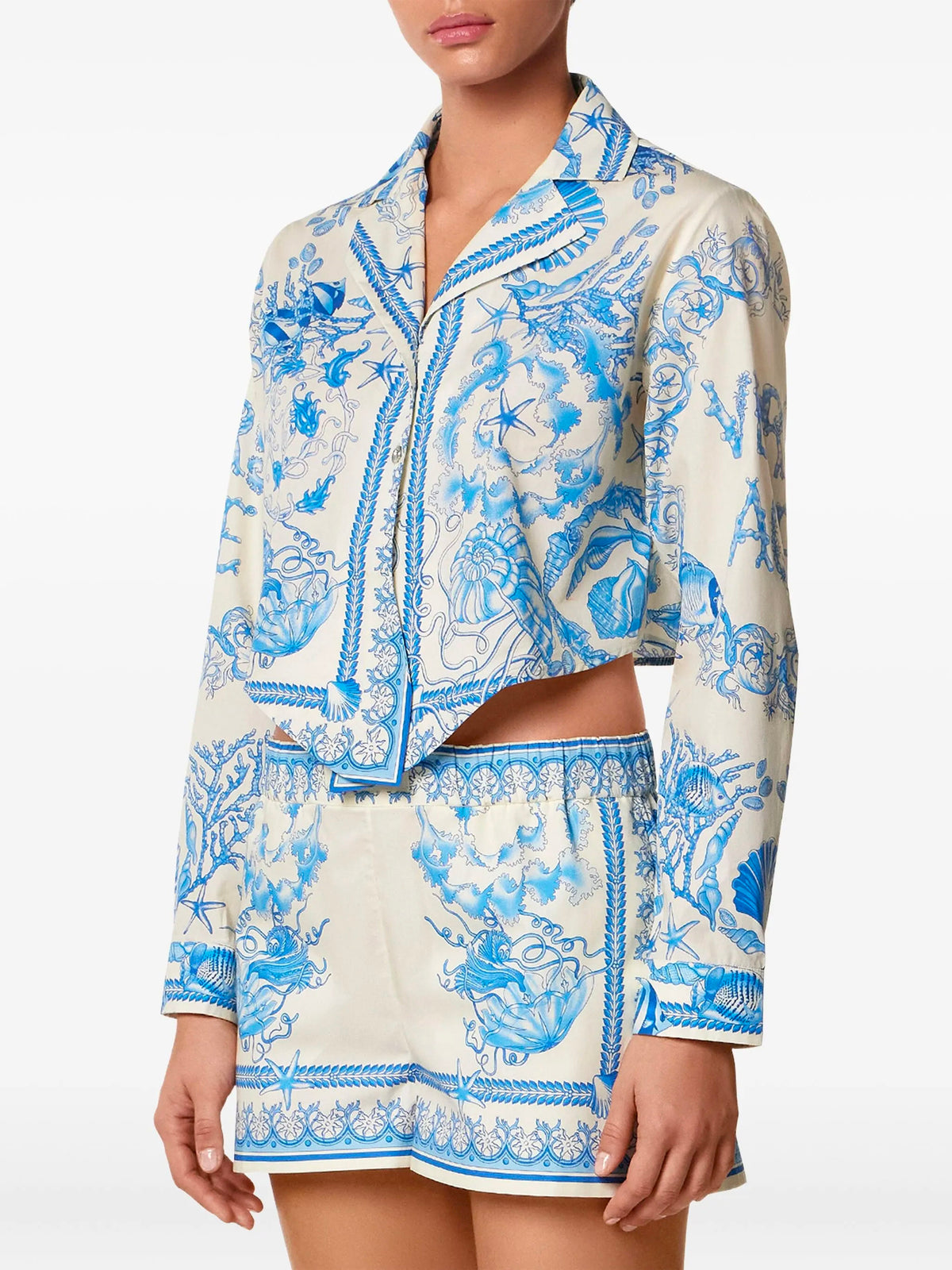 Underwater Baroque Cotton Knotted Short Shirt