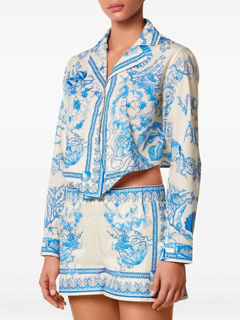 Underwater Baroque Cotton Knotted Short Shirt