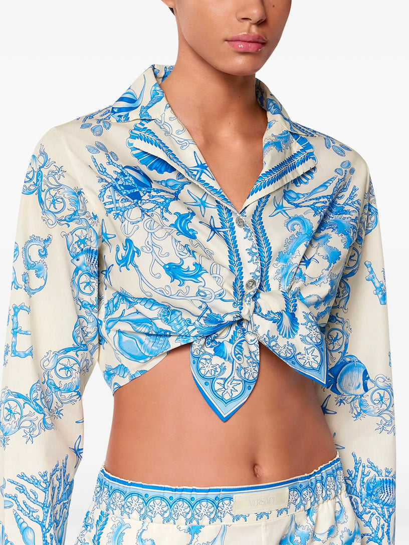 Underwater Baroque Cotton Knotted Short Shirt