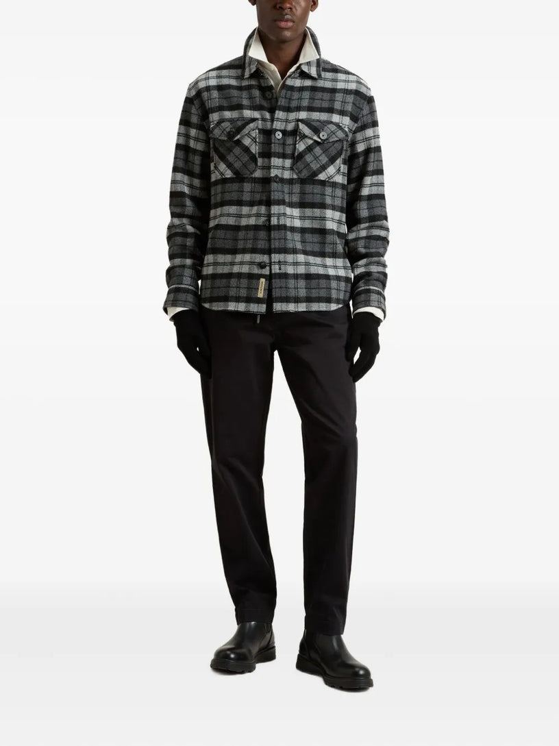 Wool blend shirt jacket with checked pattern