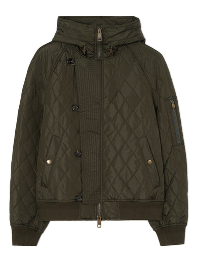 Bomber con cappuccio in nylon trapuntato