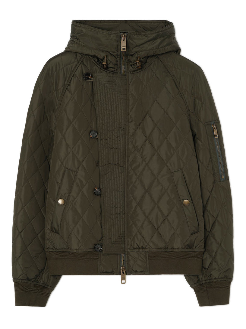 Bomber con cappuccio in nylon trapuntato