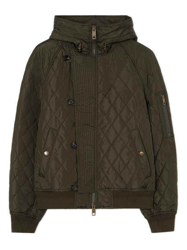 Quilted nylon hooded bomber jacket