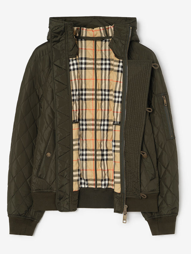 Bomber con cappuccio in nylon trapuntato