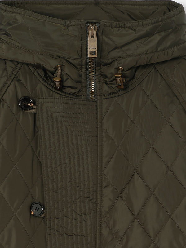 Quilted nylon hooded bomber jacket