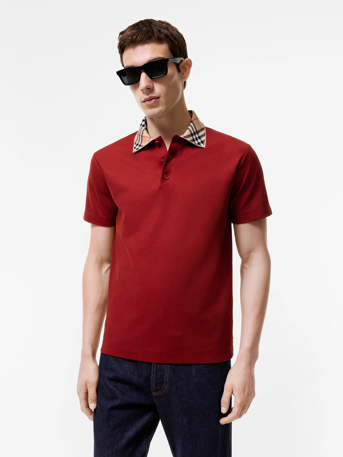 Polo in cotone con colletto check