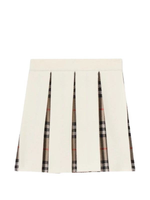 Pleated Check Wool Blend Skirt