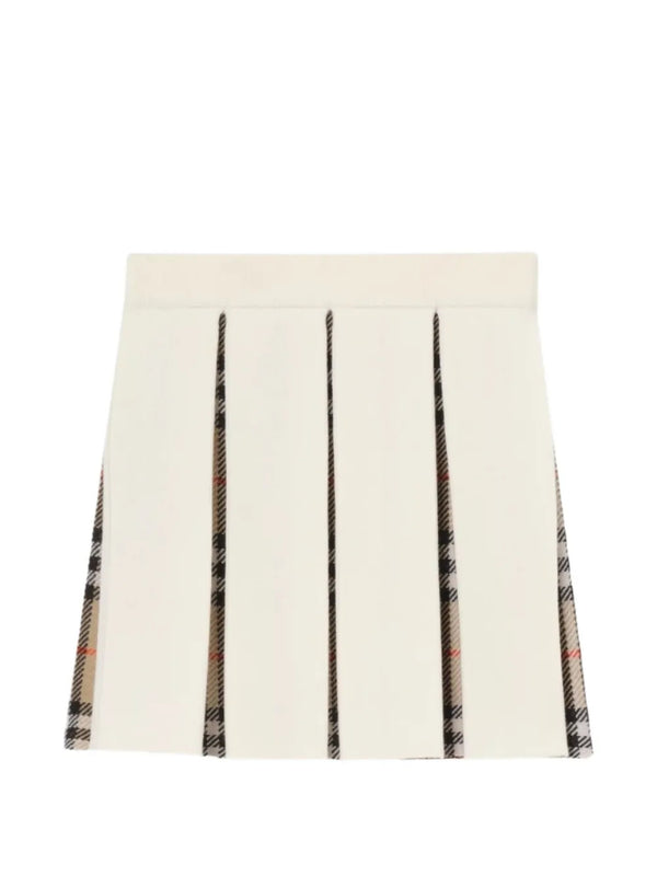 Pleated Check Wool Blend Skirt