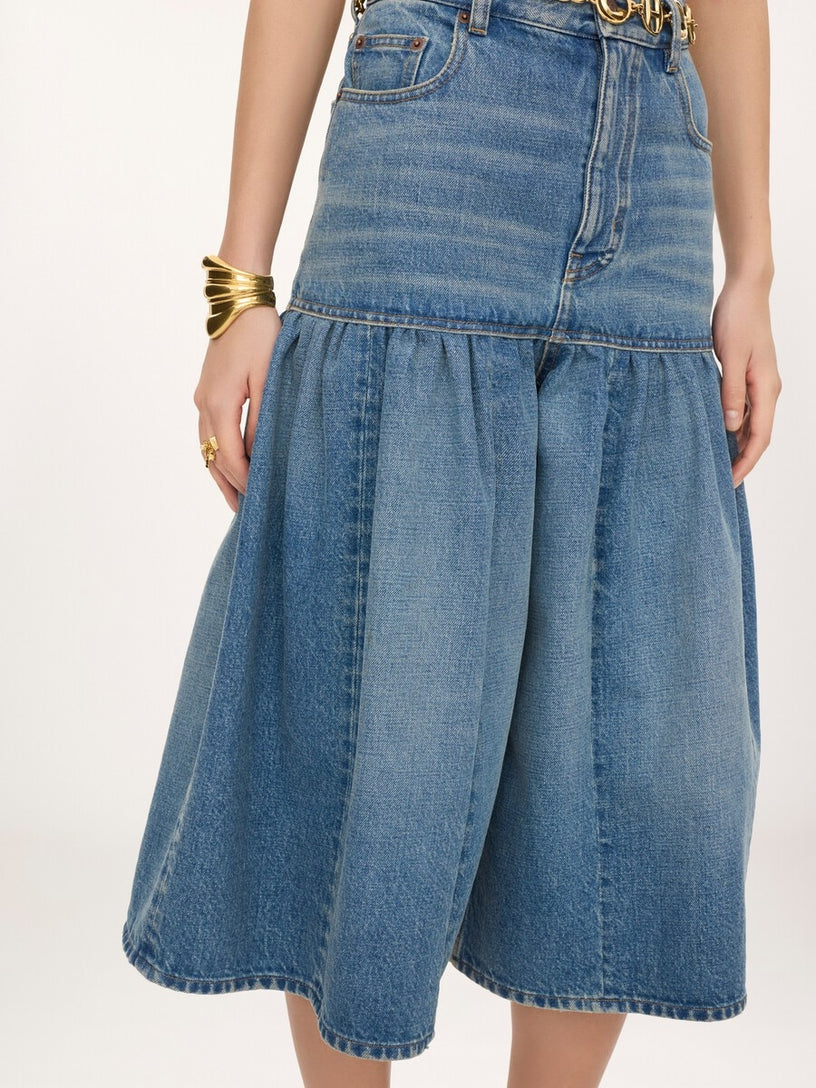 Shorts bermuda a palloncino con vita alta in denim