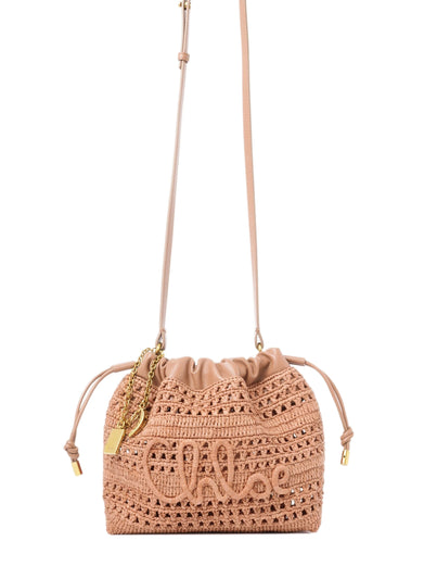 Mini borsa a tracolla estiva a forma di banana con coulisse in rafia