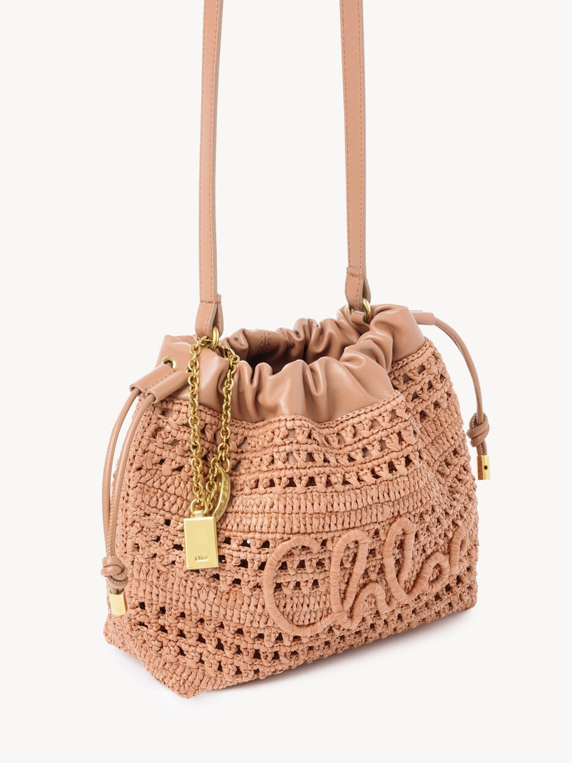 Mini borsa a tracolla estiva a forma di banana con coulisse in rafia