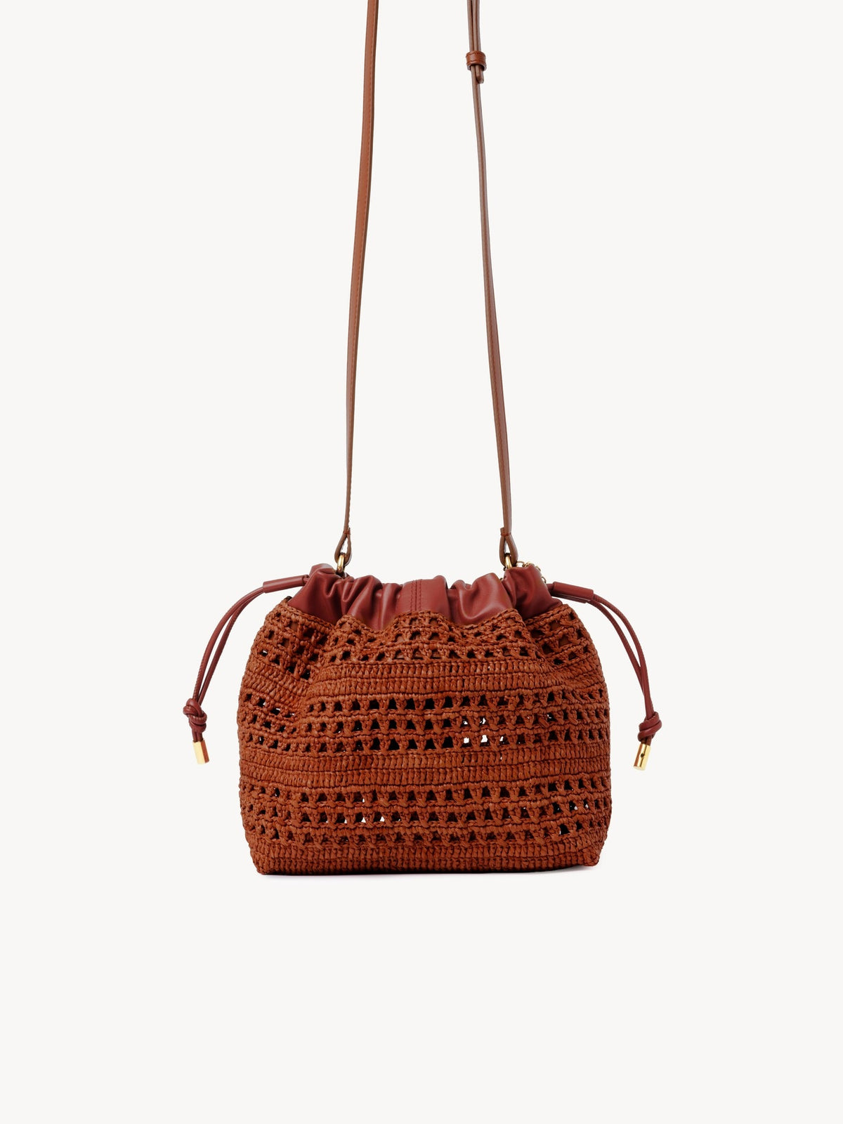 Mini Summer Banana drawstring shoulder bag in raffia