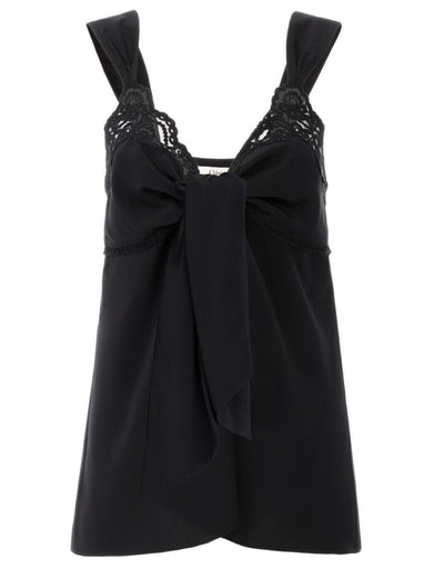 Top lingerie fluido in crêpe de chine e pizzo