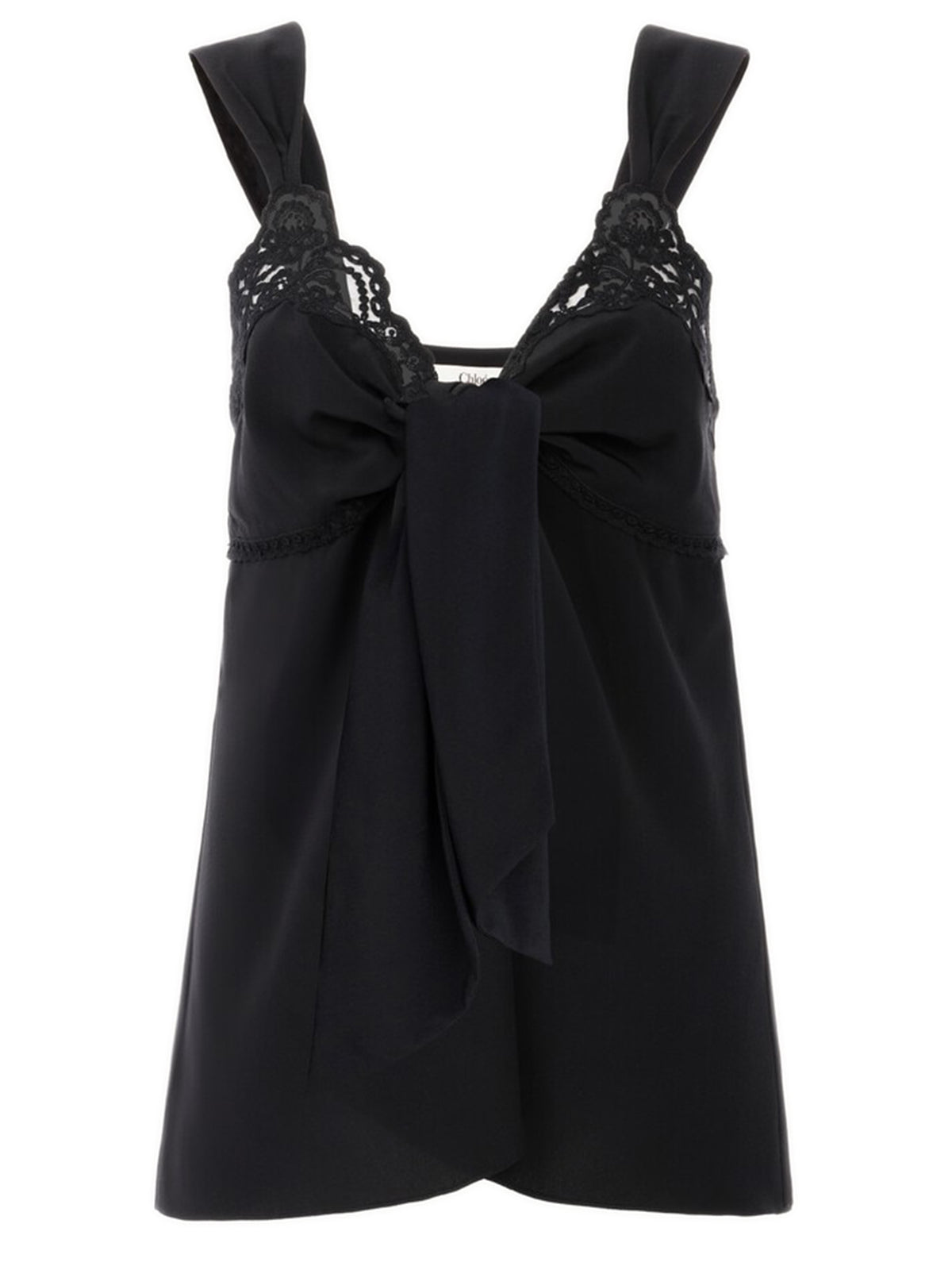 Top lingerie fluido in crêpe de chine e pizzo