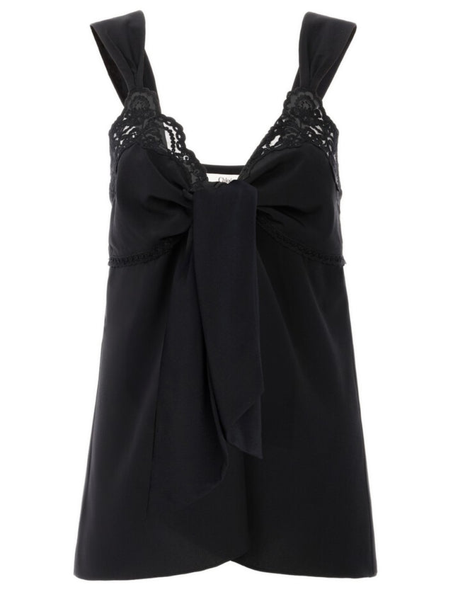Top lingerie fluido in crêpe de chine e pizzo