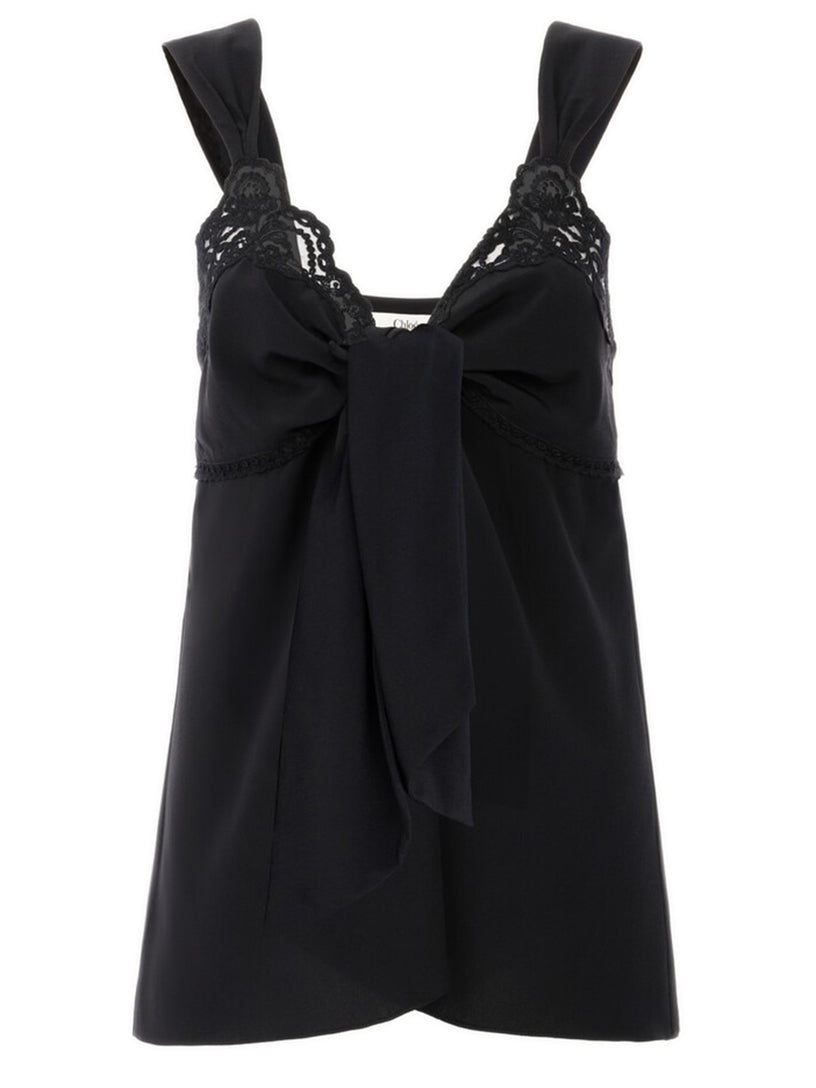 Top lingerie fluido in crêpe de chine e pizzo
