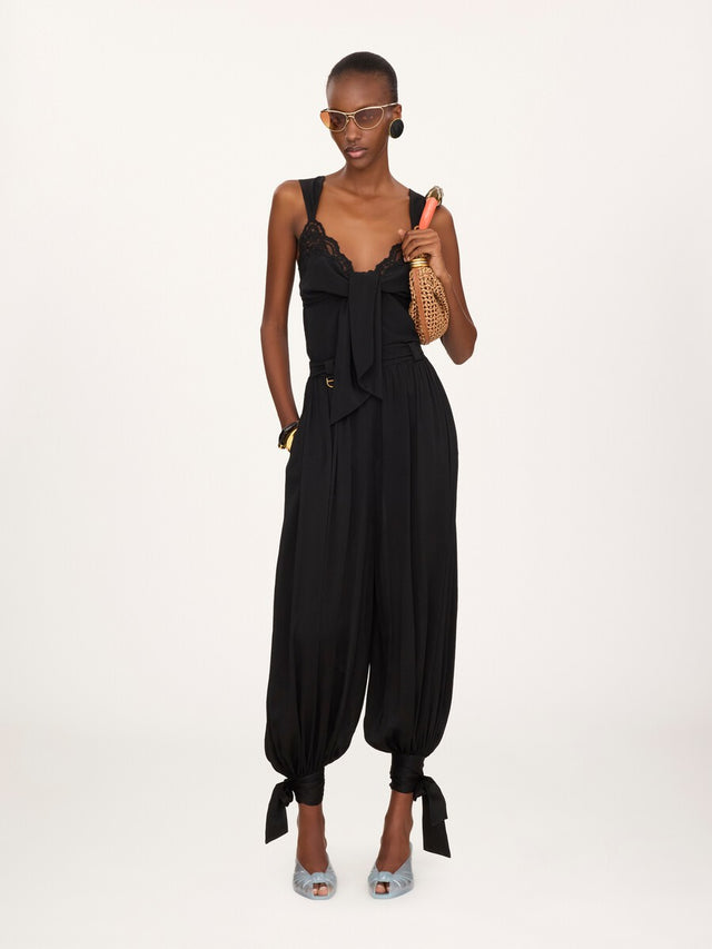 Top lingerie fluido in crêpe de chine e pizzo