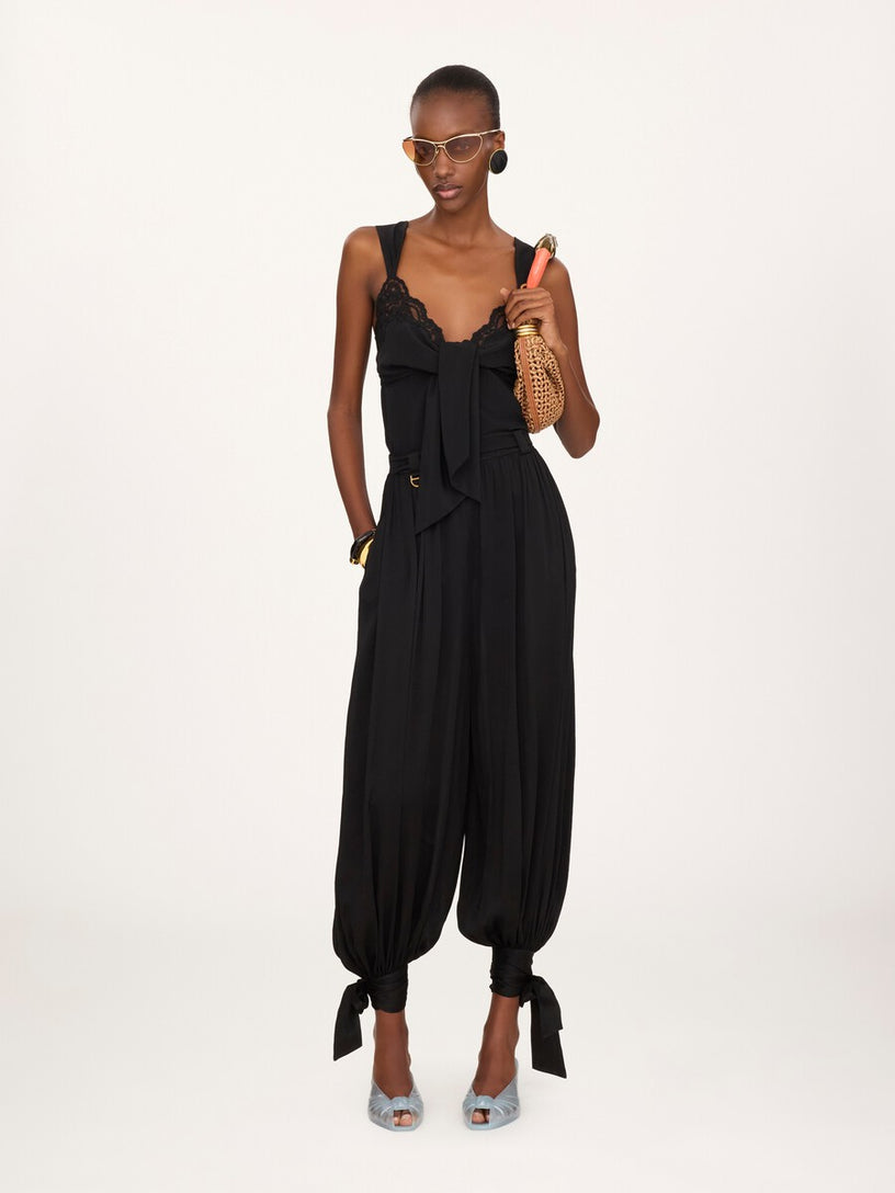 Top lingerie fluido in crêpe de chine e pizzo
