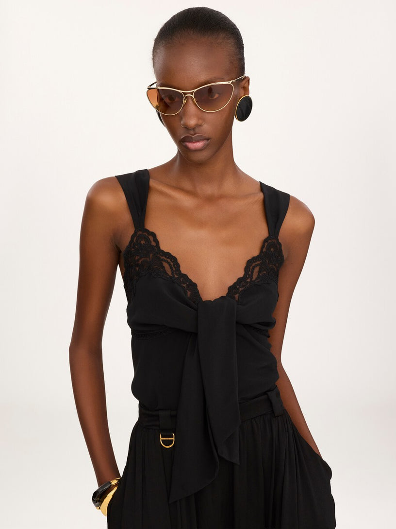 Top lingerie fluido in crêpe de chine e pizzo