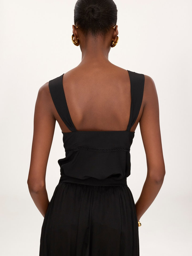 Top lingerie fluido in crêpe de chine e pizzo