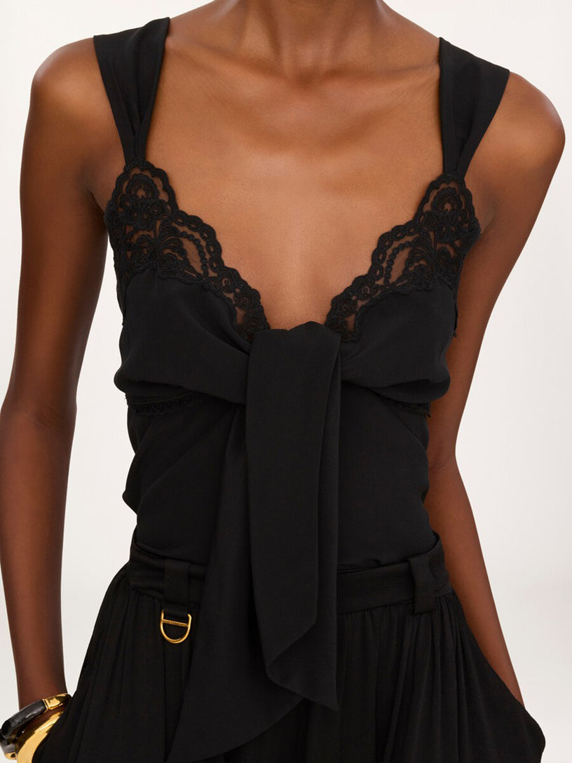 Top lingerie fluido in crêpe de chine e pizzo