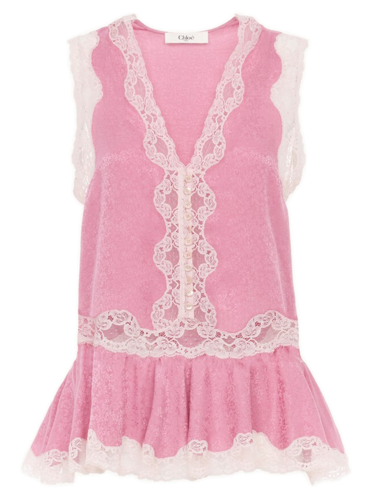 Top peplo senza maniche in jacquard di seta e pizzo