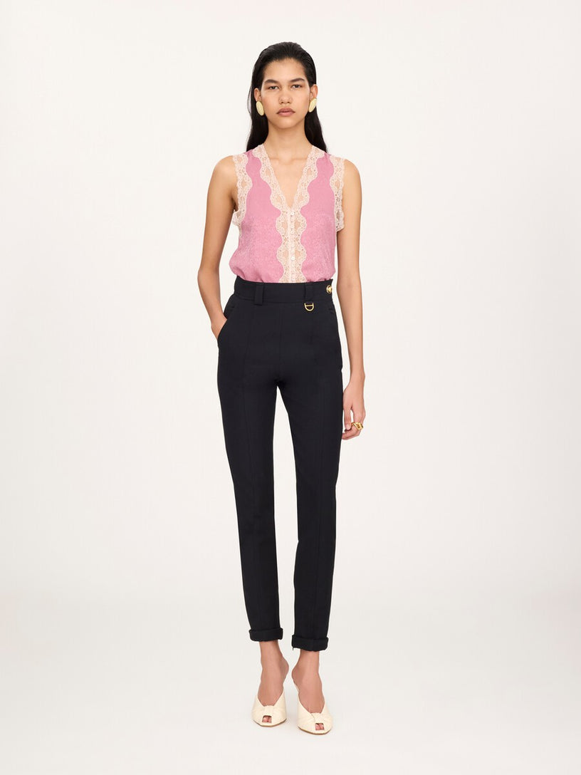 Top peplo senza maniche in jacquard di seta e pizzo