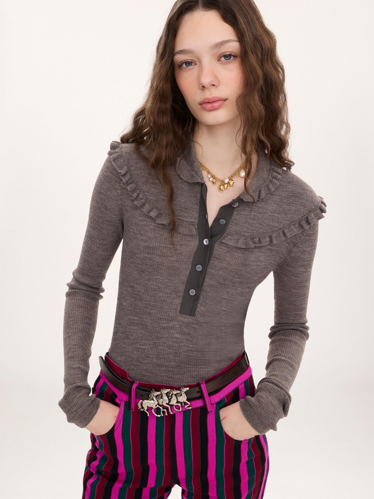 Camicia Henley aderente in maglia