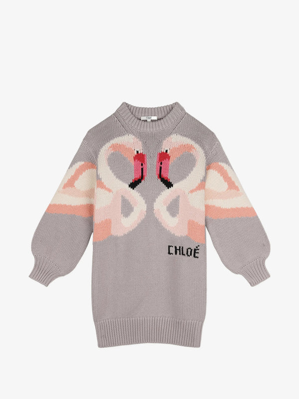 Flamingo-intarsia knitted dress