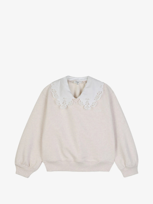 Broderie-anglaise collar sweatshirt