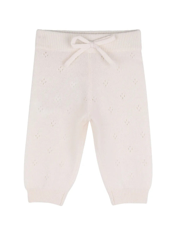 Floral-embroidered knitted wool babygrown set