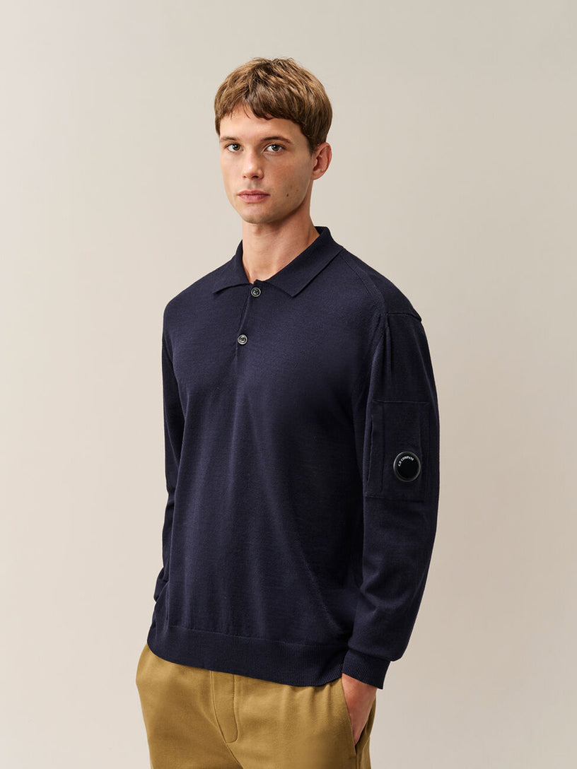 Polo in lana merino extrafine con lenti