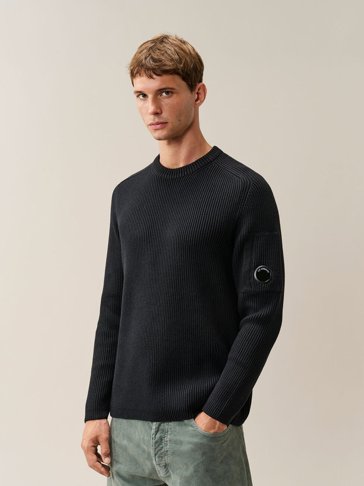 Maglione girocollo full rib cotton lens