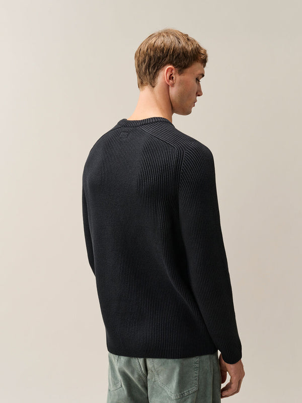 Full Rib Cotton Lens Crewneck Sweater