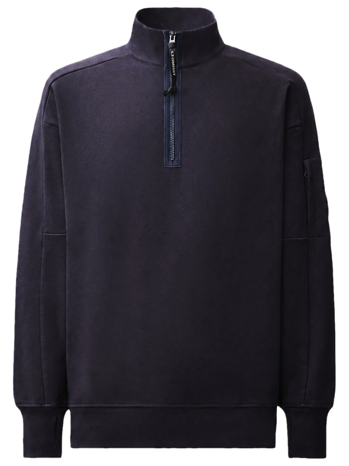 Felpa con mezza zip diagonal raised fleece lens