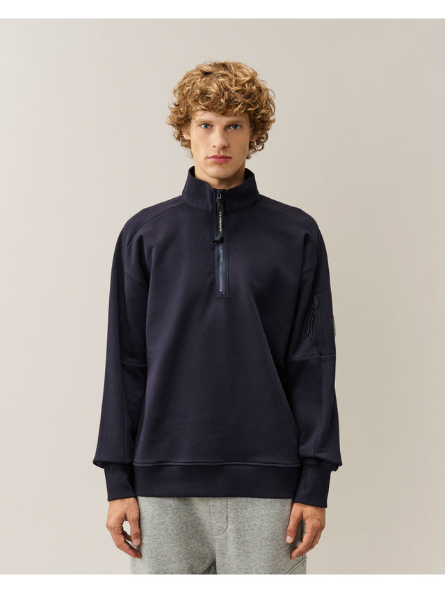 Felpa con mezza zip diagonal raised fleece lens