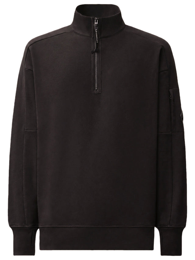 Felpa con mezza zip diagonal raised fleece lens