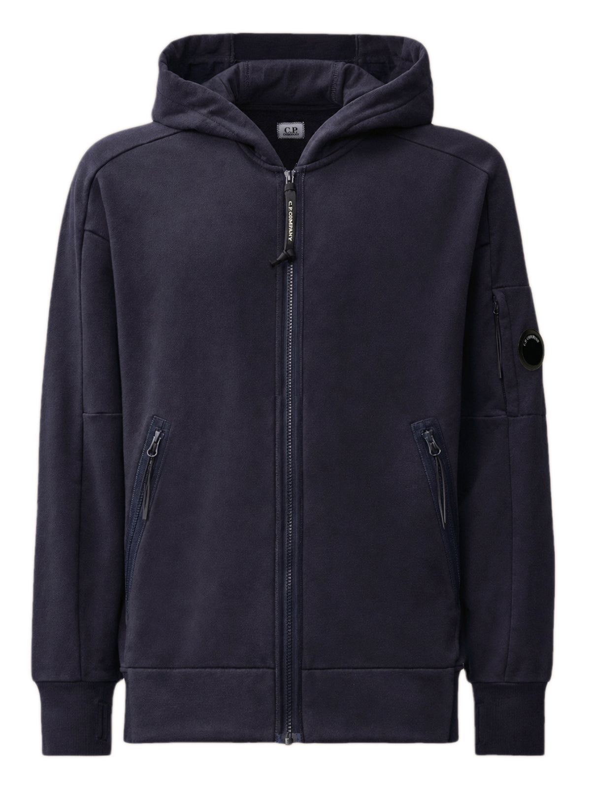 Felpa con cappuccio e zip diagonale in pile con lenti in rilievo