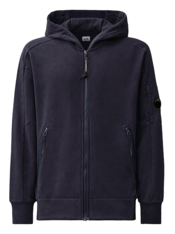 Felpa con cappuccio e zip diagonale in pile con lenti in rilievo