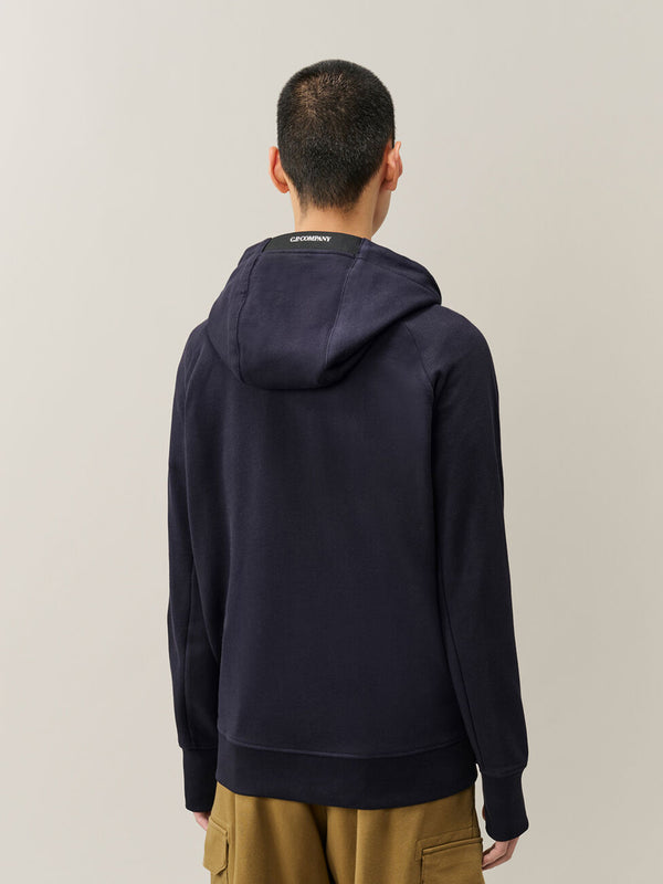 Felpa con cappuccio e zip diagonale in pile con lenti in rilievo