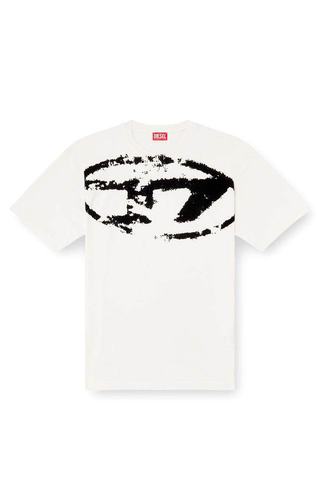 T-shirt con stampa distressed floccata
