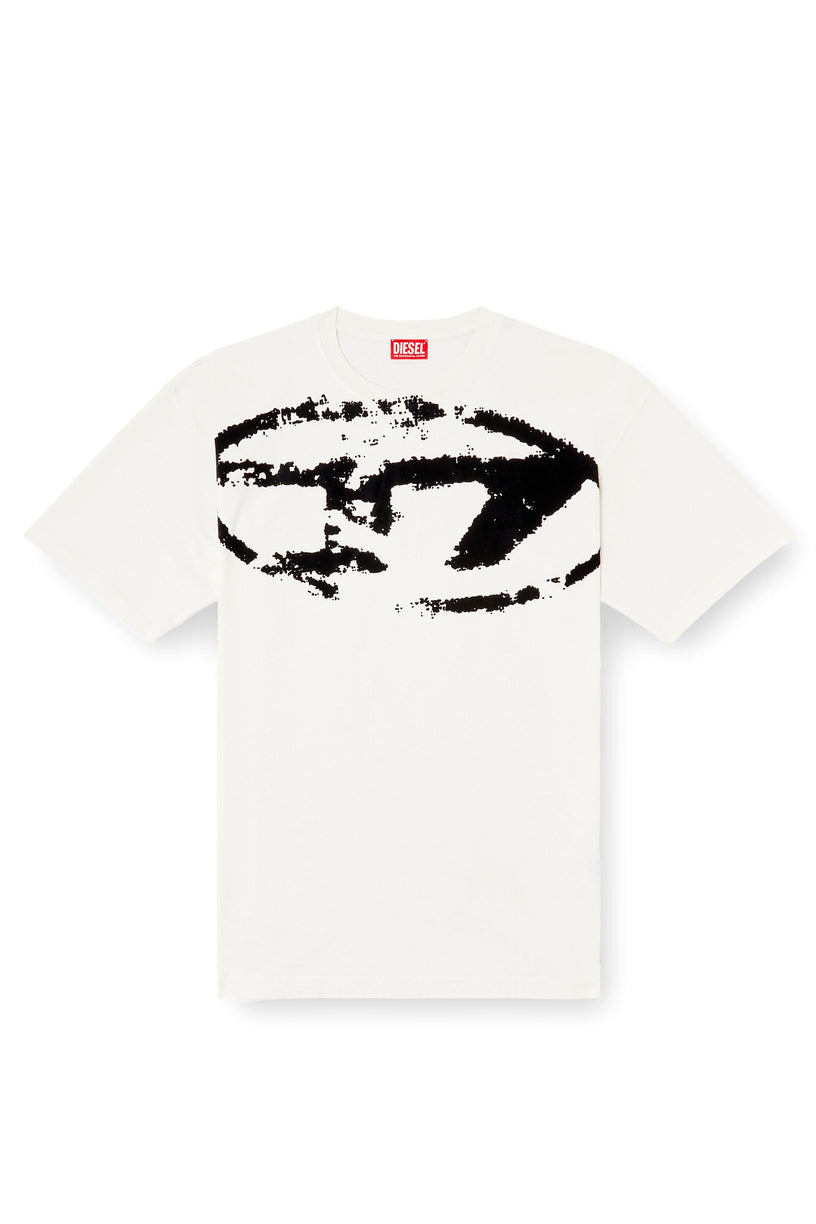 T-shirt con stampa distressed floccata