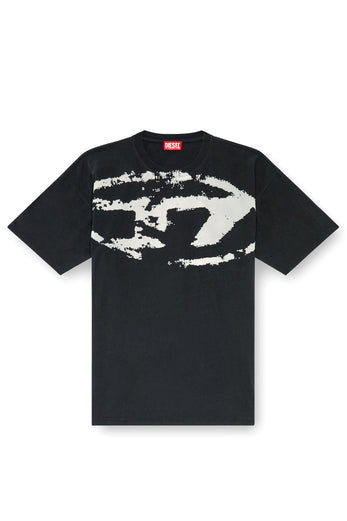 T-shirt con stampa distressed floccata
