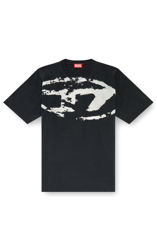 T-shirt con stampa distressed floccata