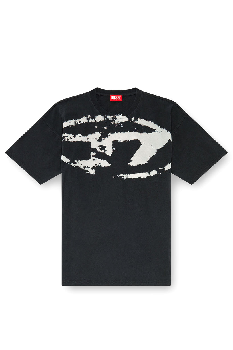T-shirt con stampa distressed floccata