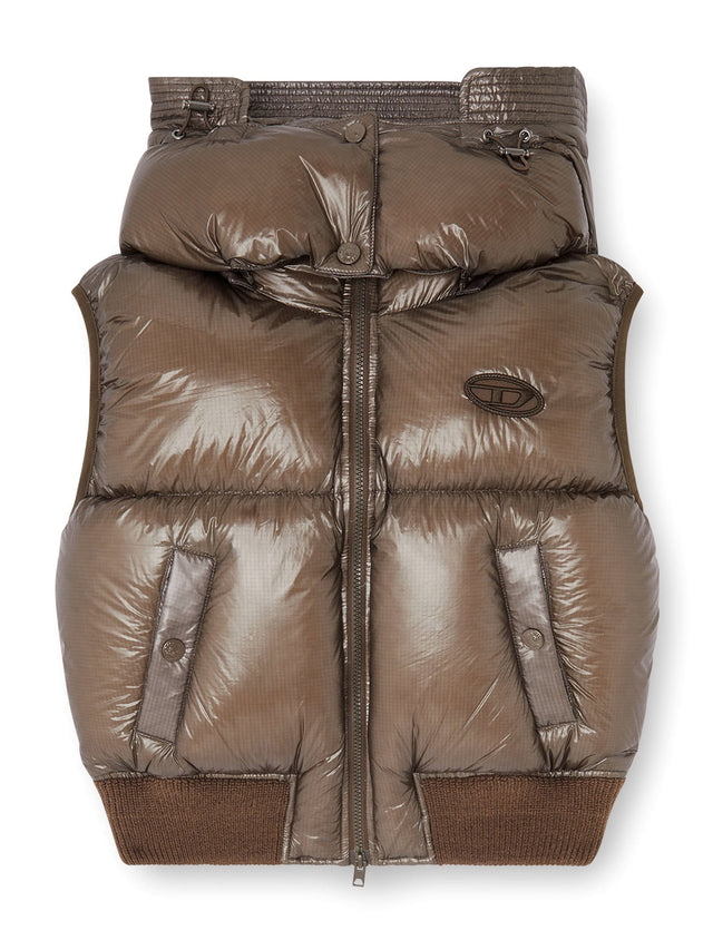 Gilet imbottito in tessuto ripstop con cappuccio removibile