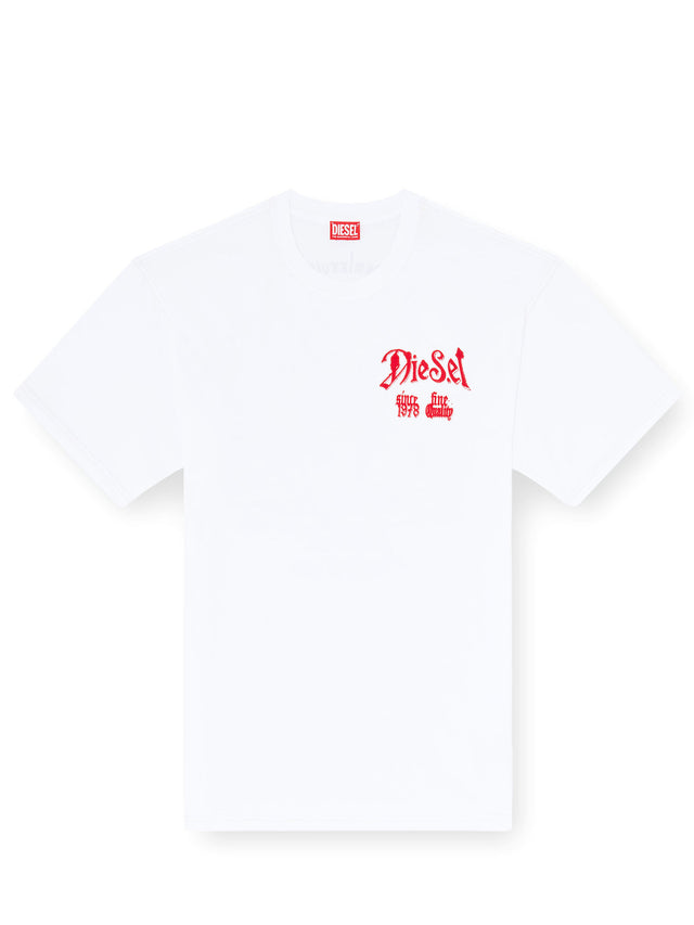 T-shirt in cotone con grafica floccata