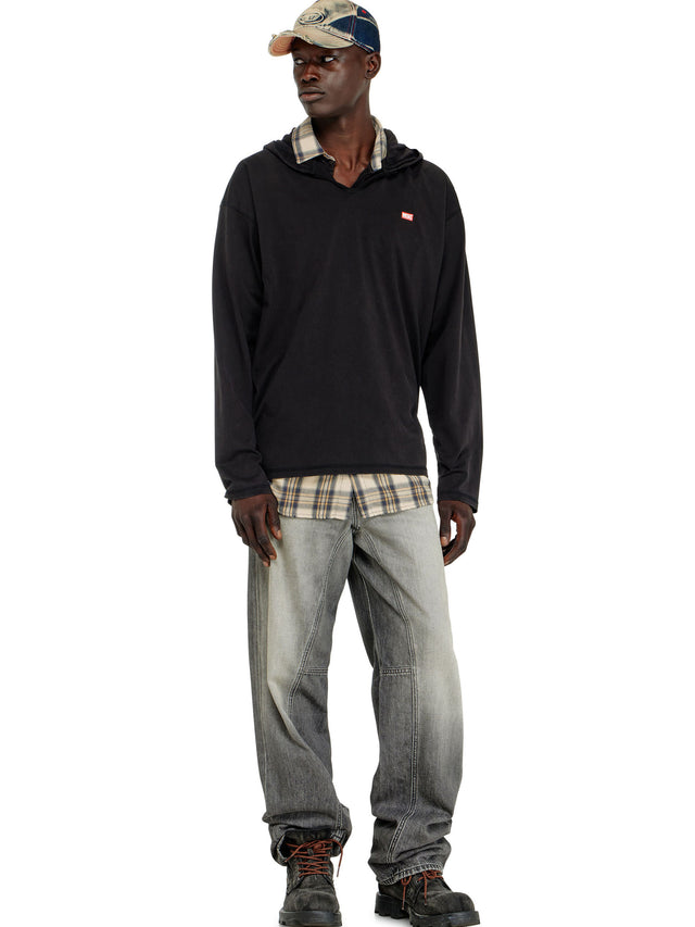 T-shirt a manica lunga con cappuccio in flanella